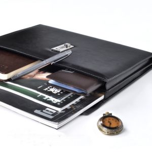 A4 Document File Folder with Lock Padfolio Fichario Password Briefcase Organzier Executive Cabinet PU Leather Office Manager Bag