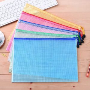 A4 Grid Zipper Bag File Bag Transparent Hand Bag Students Stationery Office Supplies