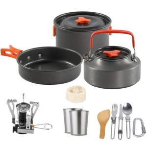 Outdoor Camping Cookware Set Marching Utensils Tableware Cooking Stove Kit Travel Pan Hiking Picnic Camping Tools for 1-2 Person