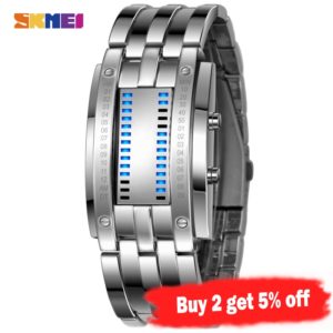 SKMEI Fashion Creative Sport Watch Men Stainless Steel Strap LED Display Watches 5Bar Waterproof Digital Watch reloj hombre 0926